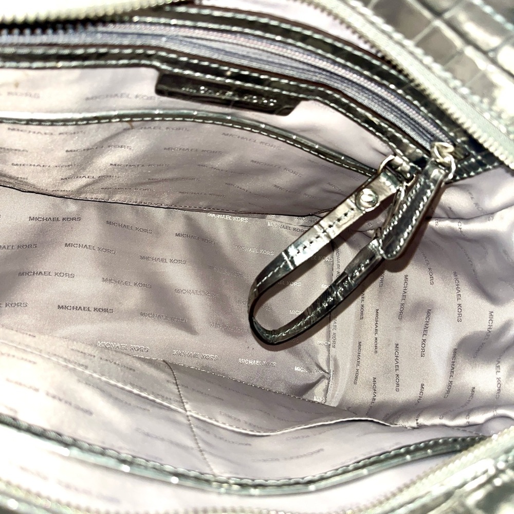 Michael Kors Hamilton  Silver Croc Leather Satchel  Handbag/Crossbody Lock & Key - Picture 6 of 8